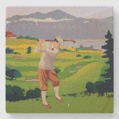 ヴィンテージスタイルハイランズゴルフシーンアート ストーンコースター (正面)