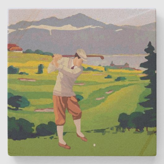 ヴィンテージスタイルハイランズゴルフシーンアート ストーンコースター (正面)