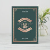 ヴィンテージスタイルハエレガントンターグリーンクリスマスパーティー 招待状 (スタンド正面)