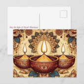 ヴィンテージスタイルハッピーディワリディヤフェスティバルオブライト シーズンポストカード (正面/裏面)