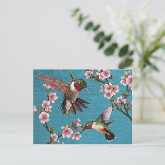 ヴィンテージスタイルハミングバ絵画ードハガキ ポストカード (スタンド正面)