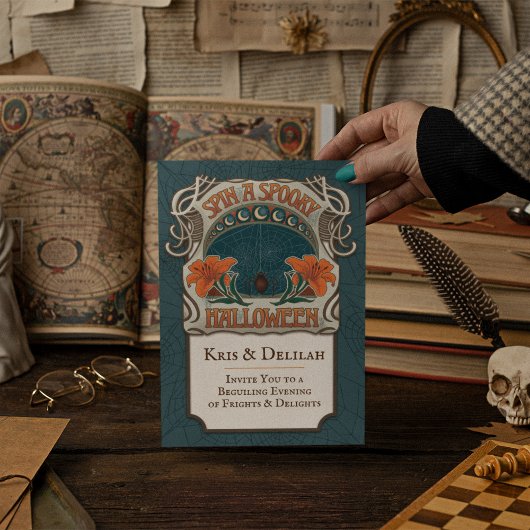 ヴィンテージスタイルハロウィーン招待状ダークウィムシー 招待状