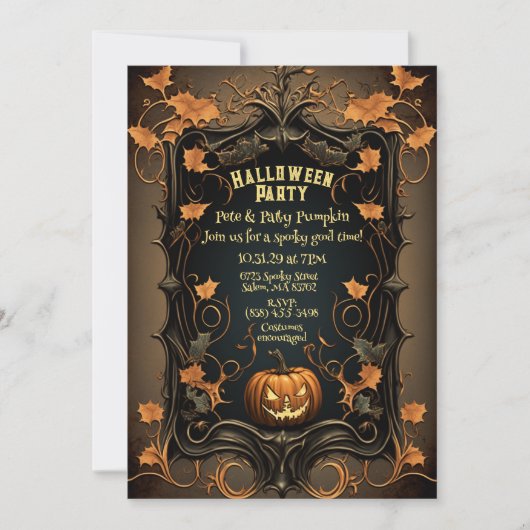 ヴィンテージスタイルハロウィーン招待状 – カスタマイズ可能 招待状 (正面)