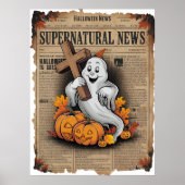 ヴィンテージスタイルハロウィーン新聞クロス幽霊 ポスター (正面)