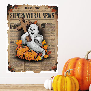 ヴィンテージスタイルハロウィーン新聞クロス幽霊 ポスター