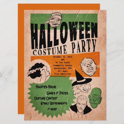 ヴィンテージスタイルハロウィーン衣装パーティー招待状 招待状 (正面/裏面)