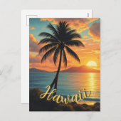 ヴィンテージスタイルハワイアントラベルコーストシーサンセット シーズンポストカード (正面/裏面)