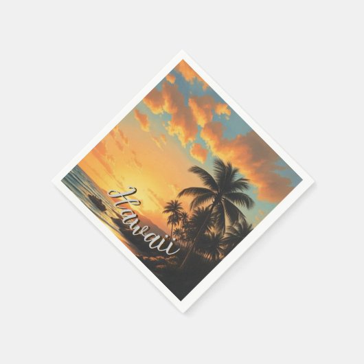 ヴィンテージスタイルハワイアントラベルコーストシーサンセット スタンダードカクテルナプキン (角)
