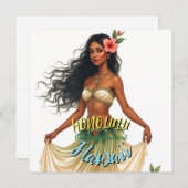 ヴィンテージスタイルハワイアントラベルホノルルガールカード (正面/裏面)