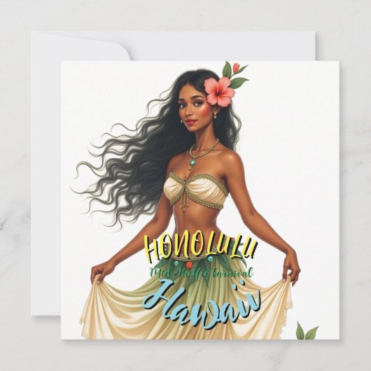 ヴィンテージスタイルハワイアントラベルホノルルガールカード (正面)