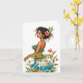 ヴィンテージスタイルハワイアントラベルホノルルフラガール カード (黄色い花)