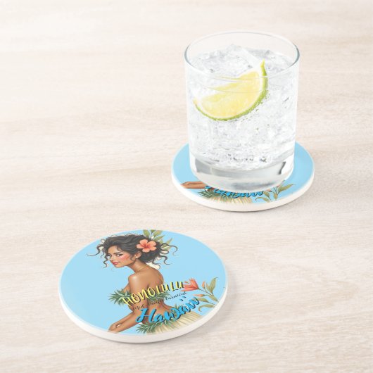 ヴィンテージスタイルハワイアントラベルホノルルフラガール コースター (側面)