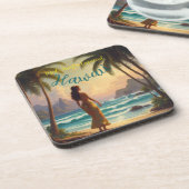 ヴィンテージスタイルハワイアントラベルホノルルフラガール コースター (左側)