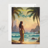 ヴィンテージスタイルハワイアントラベルホノルルフラガール シーズンポストカード (正面/裏面)