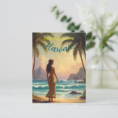 ヴィンテージスタイルハワイアントラベルホノルルフラガール ポストカード (スタンド正面)