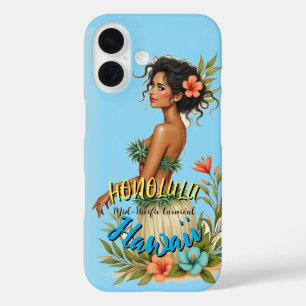 ヴィンテージスタイルハワイアントラベルホノルルフラガール iPhone 16ケース