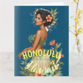 ヴィンテージスタイルハワイアントラベルホノルルミッドパシフィック カード (黄色い花)