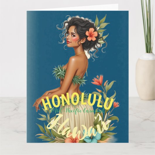 ヴィンテージスタイルハワイアントラベルホノルルミッドパシフィック カード (正面)