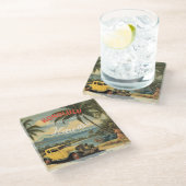 ヴィンテージスタイルハワイアントラベルホノルルミッドパシフィック ガラスコースター (アングル)