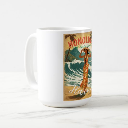 ヴィンテージスタイルハワイアントラベルホノルルミッドパシフィック コーヒーマグカップ (正面左)