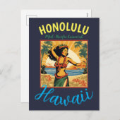 ヴィンテージスタイルハワイアントラベルホノルルミッドパシフィック シーズンポストカード (正面/裏面)