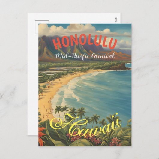 ヴィンテージスタイルハワイアントラベルホノルルミッドパシフィック シーズンポストカード (正面/裏面)