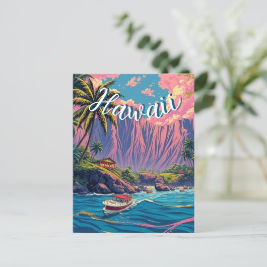 ヴィンテージスタイルハワイアントラベルホノルルミッドパシフィック シーズンポストカード (スタンド正面)