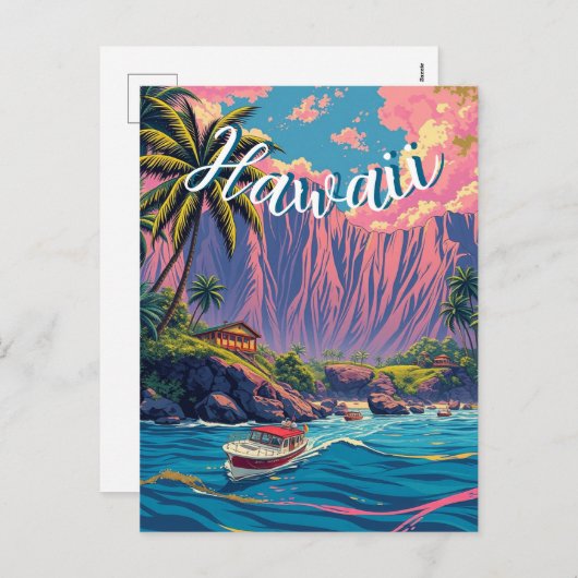 ヴィンテージスタイルハワイアントラベルホノルルミッドパシフィック シーズンポストカード (正面/裏面)