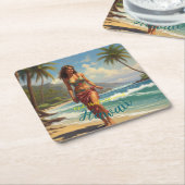 ヴィンテージスタイルハワイアントラベルホノルルミッドパシフィック スクエアペーパーコースター (アングル)