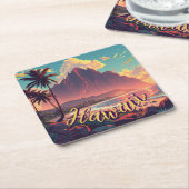 ヴィンテージスタイルハワイアントラベルホノルルミッドパシフィック スクエアペーパーコースター (アングル)