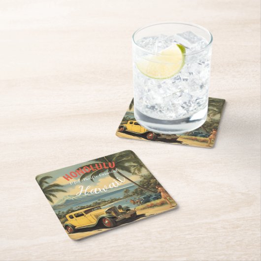 ヴィンテージスタイルハワイアントラベルホノルルミッドパシフィック スクエアペーパーコースター (インサイチュ)