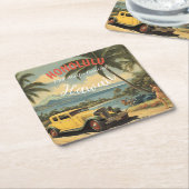 ヴィンテージスタイルハワイアントラベルホノルルミッドパシフィック スクエアペーパーコースター (アングル)