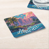 ヴィンテージスタイルハワイアントラベルホノルルミッドパシフィック スクエアペーパーコースター (アングル)