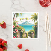 ヴィンテージスタイルハワイアントラベルホノルルミッドパシフィック スタンダードカクテルナプキン (インサイチュ)