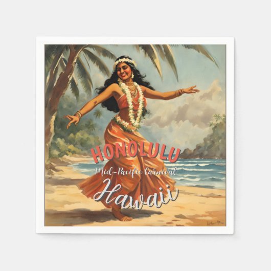 ヴィンテージスタイルハワイアントラベルホノルルミッドパシフィック スタンダードカクテルナプキン (正面)