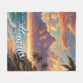 ヴィンテージスタイルハワイアントラベルホノルルミッドパシフィック フリースブランケット (正面(横))