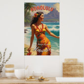 ヴィンテージスタイルハワイアントラベルホノルルミッドパシフィック ポスター (キッチン)