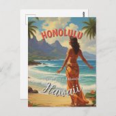 ヴィンテージスタイルハワイアントラベルホノルルミッドパシフィック ポストカード (正面/裏面)