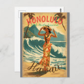 ヴィンテージスタイルハワイアントラベルホノルルミッドパシフィック ポストカード (正面/裏面)