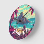 ヴィンテージスタイルハワイアントラベルホノルルミッドパシフィック ラウンド壁時計 (傾斜)