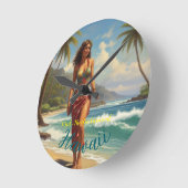 ヴィンテージスタイルハワイアントラベルホノルルミッドパシフィック ラウンド壁時計 (傾斜)