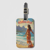 ヴィンテージスタイルハワイアントラベルホノルルミッドパシフィック ラゲッジタグ (正面縦)