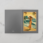 ヴィンテージスタイルハワイアントラベルホノルルミッドパシフィック 箔グリーティングカード (外側レイダウン)