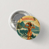 ヴィンテージスタイルハワイアントラベルホノルルミッドパシフィック 缶バッジ (正面&裏面)