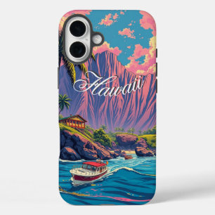 ヴィンテージスタイルハワイアントラベルホノルルミッドパシフィック iPhone 16 PLUSケース