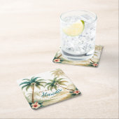 ヴィンテージスタイルハワイアントラベルホノルル スクエアペーパーコースター (インサイチュ)