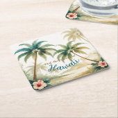 ヴィンテージスタイルハワイアントラベルホノルル スクエアペーパーコースター (アングル)