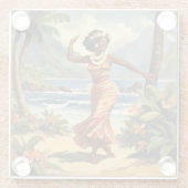 ヴィンテージスタイルハワイアン旅行フラガール踊り ガラスコースター (裏面)