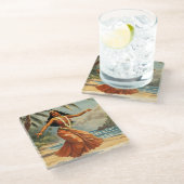 ヴィンテージスタイルハワイアン旅行フラガール踊り ガラスコースター (アングル)