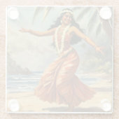 ヴィンテージスタイルハワイアン旅行フラガール踊り ガラスコースター (裏面)